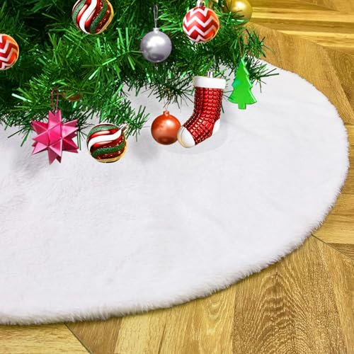 Gonna Albero di Natale, Copri Base Albero Natale Bianco, Tappeto Albero di Natale 120cm, per Sotto Albero di Natale Decorazione