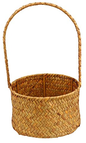 Gogogmee Straw Woven Storage Baskets Baskets for Succulent Planter Knitted Flower Straw Flower Container Desktop Decoration