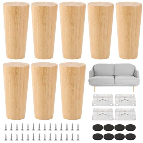 AKOLAFE Lo de 8 Pied Meuble Bois 10cm Pied de Meuble Bois Rond Pieds de Meuble Pieds de Rechange de Rechange avec Plaques de Montage et Vis pour Canapé, Lit, Fauteuil, Armoire