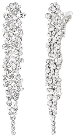 EVER FAITH Strass Kristall Ohrclips Hochzeit Statement Art Deco Kronleuchter ohne ohrlöcher Clip-on Ohrringe für Damen Party klar Silber-Ton