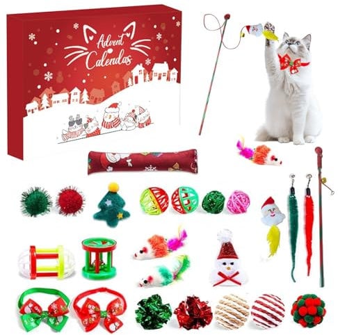 Nexoria Katzen Adventskalender 2024, Adventskalender für Katze Katzenspielzeug Weihnachtskalender 24 Katzenspielzeuge Interaktives Kätzchenspielzeug Adventskalender 2024 für Katzen (A)