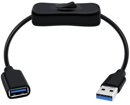 HuaLiSiJi USB 3.0 Cable con Interruptor Cable USB 3.0 Macho Hembra con Interruptor, Soporte para Transmisión de Datos 5Gbps y Suministro de Energía, Adecuado para Computadoras Portátiles (Negro 0.6m)