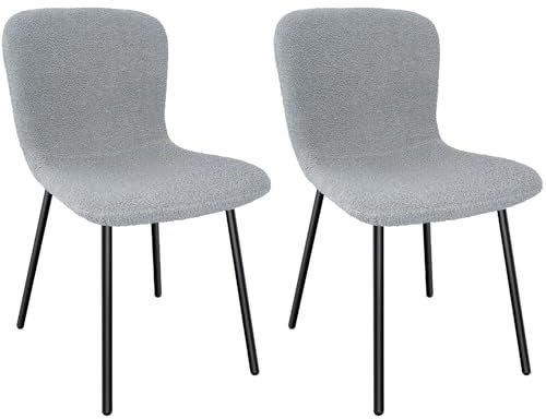 FRUOGO Esszimmerstühle 2er, Bouclé Teddy Sessel, ideal für Schminkzimmer, tägliche Treffen, Wohnzimmerstühle, Metallbeine, Grau