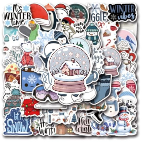 Affoto Der Winter Aufkleber für Laptop(50PCS),Geschenk für Kinder Jugendliche Erwachsene Jungen,Winter Wasserdicht Vinyl Aufkleber Stickers für Scrapbook,Skateboard,Auto,Gepäck