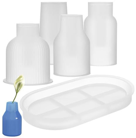Operitacx 5 Stück Silikoneformen Vase, 4 Vase Silicone Mould +1 Paletten, Epoxidharz Blumenvase Form Zur Herstellung Eines Vasen-Make-up-Pinselhalters