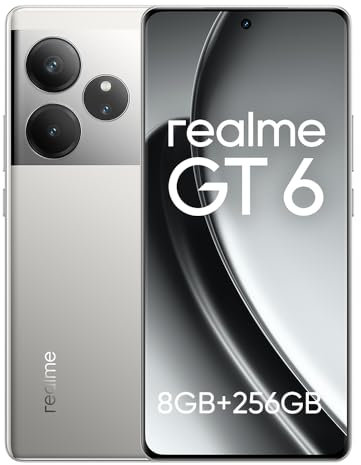 realme GT 6 Smartphone 5G,8GB+256GB Telefono Movil,Snapdragon 8s Gen 3,6.78 120Hz Pantalla Ultrabrillante de 6000 nits,50MP LYT-808 OIS,5500 mAh,Dual SIM Android 14,NFC,No Carga,Plata