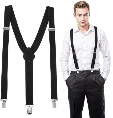 Nogeqi Hosenträger Herren Extra Stark In Y-Form, Hosenträgers Herren Arbeitshose Schmal mit 3 Hosenträger Clips, Breit 2 cm Suspenders Men für Männer und Damen Elastisch Längenverstellbar