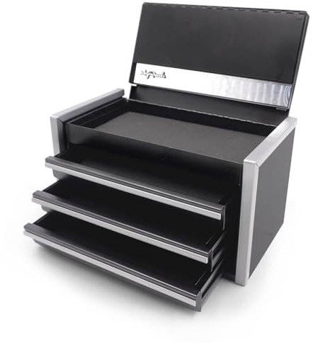 sdroceRyaM Mini-Werkzeugkasten, Metall-Werkzeugkiste mit 3 Schubladen und 1 Aufbewahrungsbox, tragbarer Werkzeugkasten, Aufbewahrung für den täglichen Gebrauch, 215 x 115 x 120 mm, Schwarz