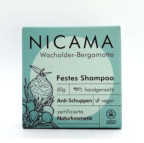 Nicama - Shampoo Wacholder-Bergamotte (COSMOS) – 60g - Natur-seife ohne Plastik, Vegan, Palmölfrei, Tierversuchsfrei