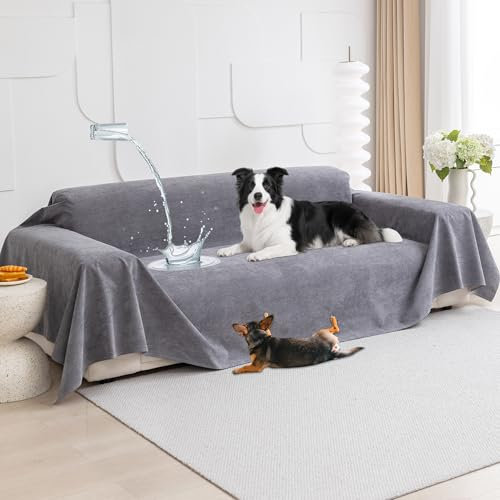 Loiion wasserdichte Hundedecke, 100% Sofabezug Wasserdicht, rutschfeste Hundedecke zum Schutz der Couch, Sofa Schutzbezug Hund, Couch Kratzschutz, Waschbar, Grau, 300x180cm