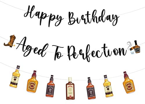 Whiskey Party Decorations Birthday Banner - 3 Pcs Happy Birthday Aged To Perfection Whiskey Bottle Banner Garland For Men Vintage Beer Themed Party Supplies