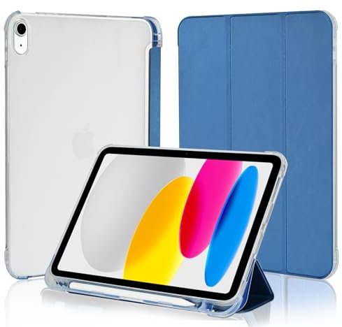 4UBonLife Cover per iPad (A16) 11ª Generazione 11 2025/iPad 10ª Generazione 10,9 Pollici 2022 con Portapenne, Custodia Protettiva Sottile Leggero, Case Retro Traslucido in Morbido TPU, Blu Scuro