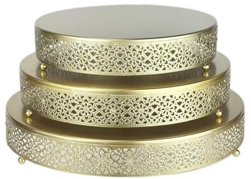 2 Pcs Metal Cake Stand,12 14 16 Large Round Cupcake Dessert Stand Cake Display Holder Decor for Wedding Party Birthday Baby Showers Anniversary Cake Pedestal Display Plate,Gold