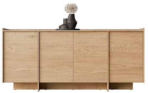 Mirjan24 Kommode Jundia K4D JA02 – Modernes Sideboard mit 4 Türen, 6 Innenfächern, grifflosem Öffnungssystem – Highboard/Anrichte/Mehrzweckschrank (Eiche Cremona)