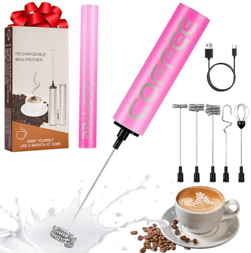 Milchschäumer Elektrisch USB-C mit 5 Wechselbaren Edelstahl-Schneebesen–2 Einstellbare Geschwindigkeiten (11.000/13.000 U/min), Wasserdichter Aufschäumer für Kaffee, Latte, Cappuccino, Matcha(Bunt 10)