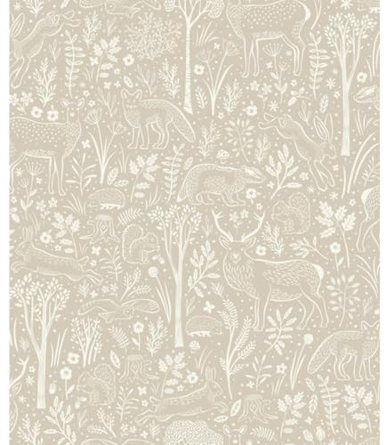 Beige Scrubbable Charming Wallpaper - Little Dreamers Animals Nature Forest - Nursery Kids Room Play Area Playful - Paste The Wall Vinyl Wallpaper - 10.05m x 53cm Roll - Feature Wall Sophisticated