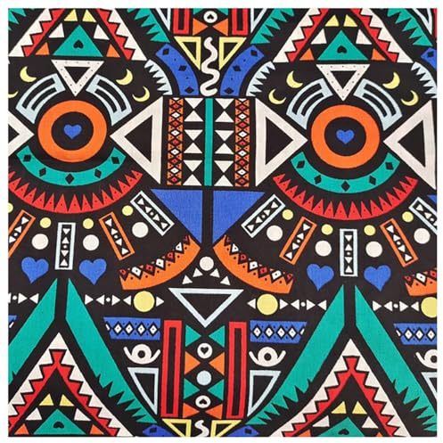 BrightGlow Baumwollstoff Boho-Stoff Meterware Geometrisches Muster Stoff Zum Nähen aus Baumwolle Retro-Dekostoff Ethnisches Nähstoffe Kostümstoff für DIY Handgefertigte Grün 100 X 145CM