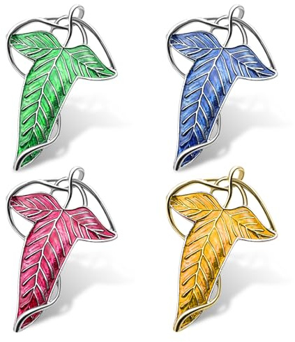 BITEFU Elfenblattbroschen,Vier Farben Leaf Of Lorien Anstecknadel, 4 Stück | Vintage Kleidungsdekoration für Herrenanzüge,Umhänge Jacken, Rollenspiele Kleidung Mittelalterliche Broschen