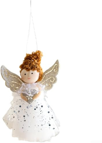 Morbido peluche e tulle celeste ornamento ciondolo per albero di Natale appeso e decorazione stagionale per la casa (cuore bianco)