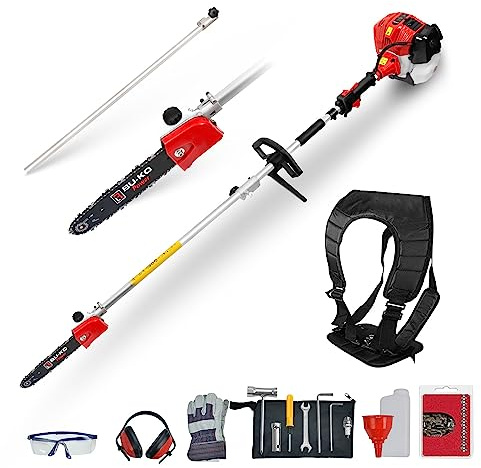 BU-KO 52cc Long Reach Petrol Pruner Saw and 75cm Extension Pole, Ultimate Garden Tool for Tree Trimming, Branch Pruning, and Precision Cutting