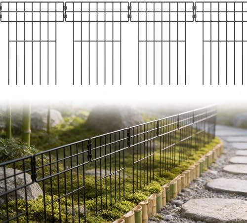 Froadp 10 Stück Dekorativer Gartenzaun aus Metall, Steckzaun für Garten & Beet, Modularer Tierzaun Beetzaun 42 cm (H) x 32 cm (B), Gitterzaun Gesamtlänge 3,2 m, Zaun zum Stecken, Typ B