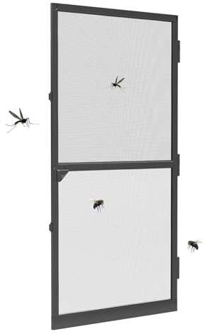 LZQ Fliegengitter Tür Insektenschutz 120×240 cm, Fliegengittertür mit Aluminiumrahmen, Mückenschutz Mückengitter Tür aus Fiberglasgewebe, Fliegenschutzgitter für Balkon- und Terrassentür, Schwarz