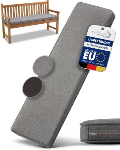 Beautissu Bankauflage Outdoor Bankkissen Gartenbank Sitzkissen waschbar | 140x40cm Hellgrau 5cm dick Wetterfest UV-Beständig Pflegeleicht Bankpolster Bezug abnehmbar Gartenmöbel Sitzauflage Calme BK
