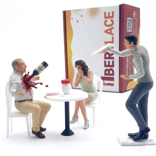 Iberplace 40038 Modellbau Figuren Spur G 1:22,5 – Miniaturfiguren Menschen Café/Restaurant Szene mit Bedienung, Tisch & Stühlen, Gartenbahn Figuren für Diorama