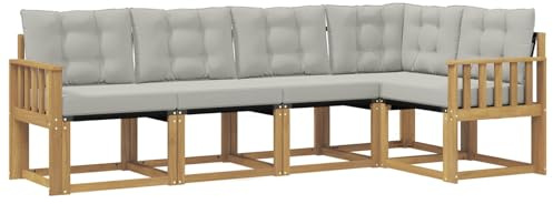 vidaXL Outdoor-Sofagarnitur mit Kissen 5 pcs Weiß und Hellgrau, Moderne Garten-Sofaset, wetterfestes Möbel, Bequeme Liege, stilvolles Outdoor-Sitzen für Entspannung