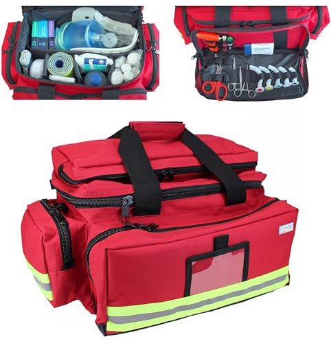 EVAQ8 Medical Equipment Bag Red Padded Sides to Protect Contents for Doctors, Paramedics, First Responders - Unkitted