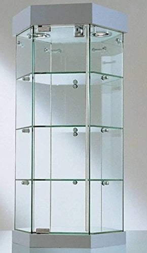 ITALFROM Vitrina de Banco Hexagonal diámetro 36 x Altura 70 cm Cristales templados con 2 focos halógenos - Base de Espejo Made in Italy