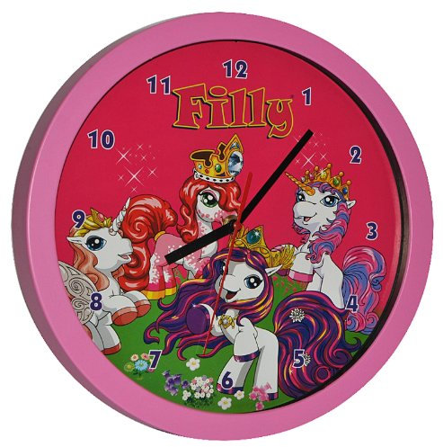 alles-meine.de GmbH Wanduhr Filly Pferd - rosa 30 cm groß Uhr Kinderzimmer Kinderuhr Deko analog Einhorn Magic Pferde rosa Mädchen