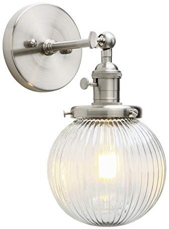 Yosoan Wandbeleuchte geriffeltes Klarglas Industrie Loft-Wandlampen aus Industrial-Design und Vintage-Flair Wandbeleuchtung Leuchte, Innenleuchte (Gebürsteter Edelstahl Farbe)