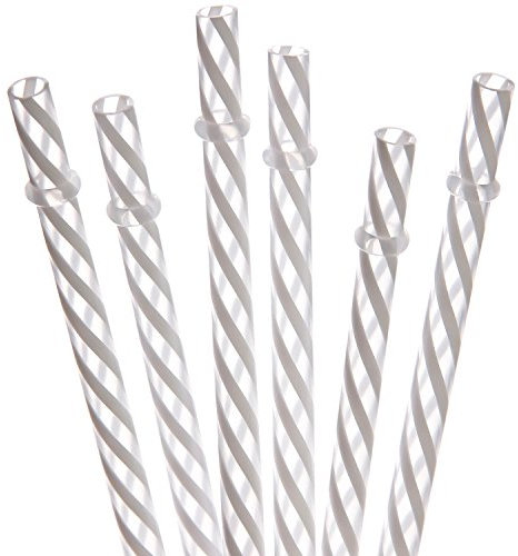 Dakoufish BPA Free 12 Piece 9 Inch Reusable Plastic Thick Drinking Straws for Mason Jar Yeti Rambler Clear Stripe(9inch,White)