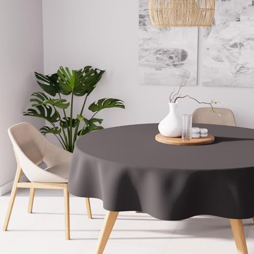 Soleil d'ocre Alix Tischdecke, schmutzabweisend, rund, Anthrazit, Polyester, Diametre 180 cm