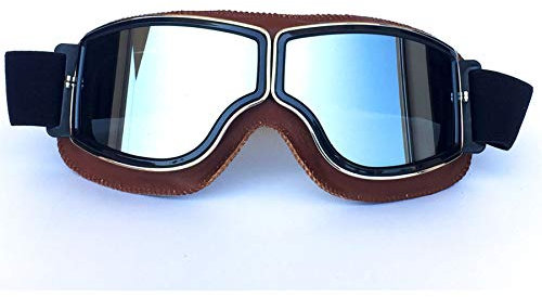 Yopria Motorrad Brille PU Leder Sonnenbrille Sport Brille Retro Radfahren Brille für ATV Fahrrad Motocross Brille Schutzbrille