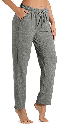 icyzone Damen Jogginghose Lang Sweathose Casual Freizeithose Sport Hose mit Tunnelzug (XL, Grau)
