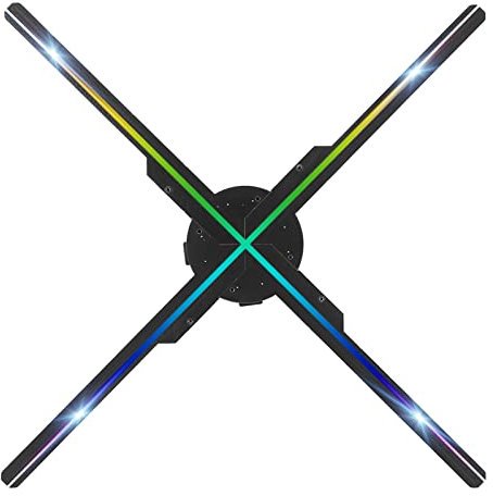 ASHATA 3D Hologram Projektor, 50CM Holographische Anzeige mit 576 LEDs für Party Ausstellungen Events Werbung, 4 Blätter Fan Technologie (Schwarz)