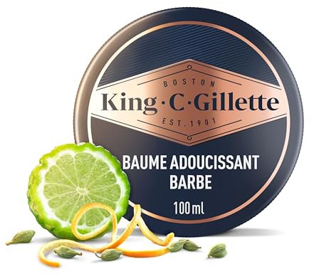 Gillette King C. Baume Barbe Homme, Conditionneur Adoucissant Au Beurre De Cacao Nutritif, À L’Huile D’Argan Et Au Beurre De Karité, Hydrate Et Revitalise, Accessoire Kit De Rasage Pour Hommes