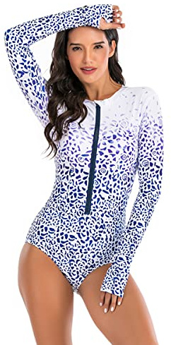 BEACHKINI Femmes Zip Up Surfwear Maillot de Bain à Manches Longues Maillot de Bain récréatif Une pièce Rash Guards
