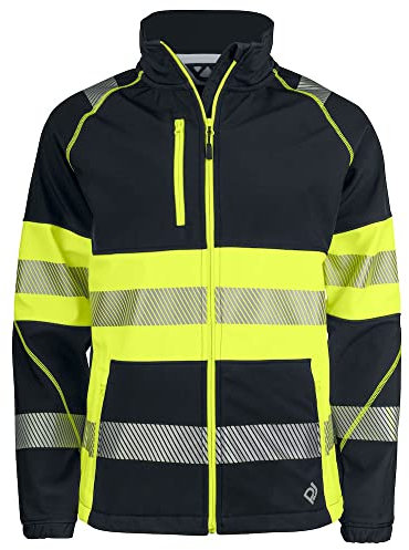 Projob 6443 Schwarz-Gelbe Softshelljacke mit segmentiertem Reflexstreifen EN 20471, Warnschutzjacke Klasse 1 (L)