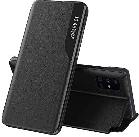 COFI 1453 Eco Leather View Case Buch Tasche Leder Handyhülle Schutzhülle aufklappbare Hülle Standfunktion kompatibel mit Huawei Y5P Schwarz