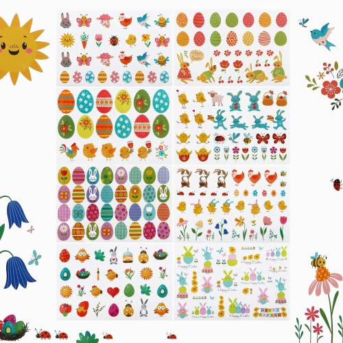 LIHAO 8 Blatt Ostereier Aufkleber Oster Sticker Küken Blumen Osterhasen Schmetterling Aufkleber zu Ostern deko Sticker Set für Kinder Jungen und Mädchen