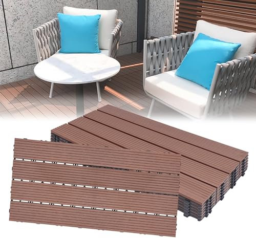 LARS360 Piastrelle Legno 30 x 60 cm da Esterni Balcone WPC Legno Mattonella Esterno Giardino Piastrelle per Terrazze, Balconi, Pavimenti, Drenaggio, Giardino, Marrone, Set di 12 (2 m²)