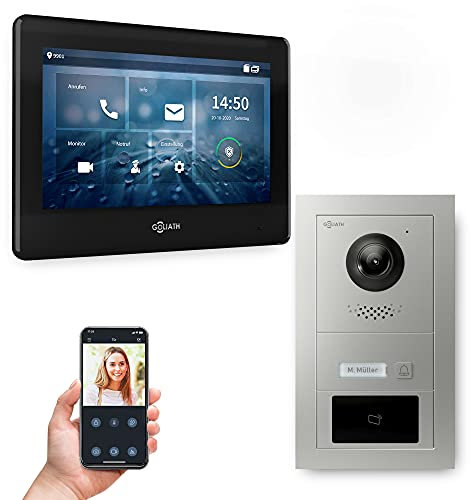 Goliath Hybrid | 2-Draht Bus | Full-HD Video Türsprechanlage | App | 1-Fam | 1 x Full-Touchscreen 7 | Aluminium Unterputz Türstation | + RFID | 180° Ultra-Weitwinkel | AV-BUS-521