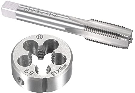sourcing map M16 x 1.5mm Metric Tap and Die Set, Machine Thread Screw Tap with Round Threading Die, Tap & Die Kit for Nut Screw Bolt Thread Repair