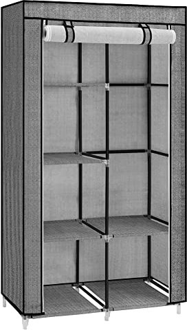 SONGMICS Armadio con 6 livelli, 1 bastoni per abbigliamento, tessuto non tessuto, telaio in metallo, 45 x 88 x 168 cm, per camera da letto, corridoio, guardaroba, nero con motivi a spina di pesce