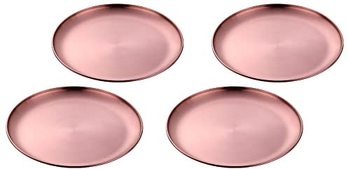 Ensemble de 4 Assiette à dîner, Acier Inoxydable Titane plaqué Assiettes à dessert, Assiette de Service Ronde/Assiette Menu/Accessoires de Table en Or Rose de 29.7 cm, Lavable au Lave-Vaisselle