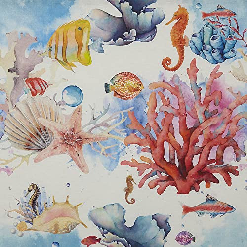 Kt KILOtela - Dekostoff, Digitaldruck, Half Panama, Baumwolle, Dekoration, Kissen, 100 cm Länge x 280 cm Breite, Koralle, Fische, Rosa, Blau, Orange - 1 Meter