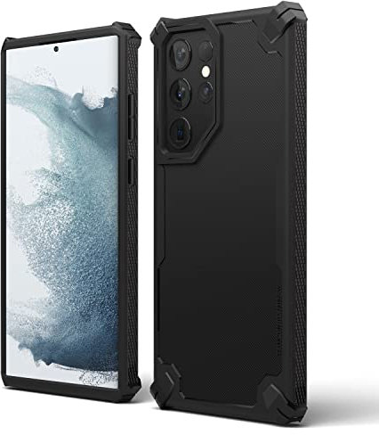 elago Armor Case Compatible with Samsung Galaxy S22 Ultra (6.8), Heavy-Duty Protective Case, Premium TPU, Carbon Fiber Texture, Tough Rugged Design, Full Body Protection, Shockproof Cover (Black)